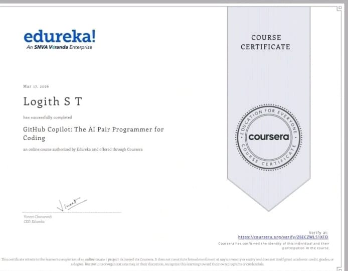 GitHub Copilot AI Pair Programmer certificate preview